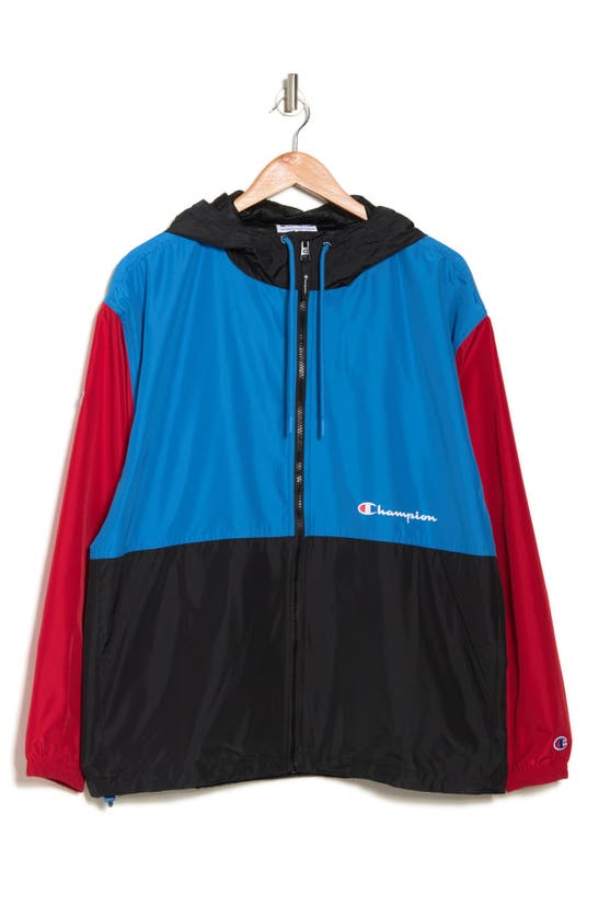 Champion Lightweight Colorblock Jacket In Blue Jay/ Black/ Ripe Red
