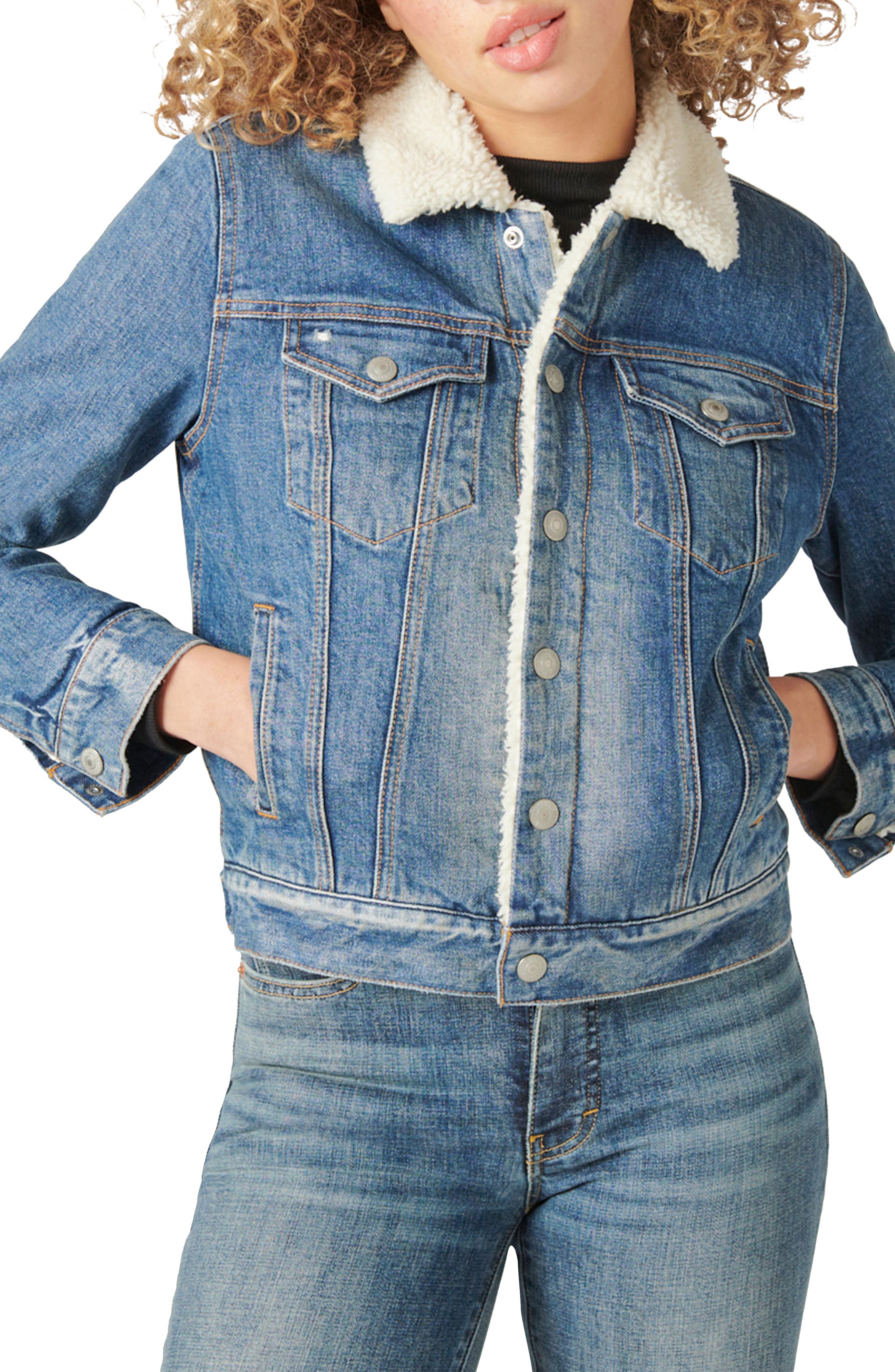 faux shearling denim trucker jacket