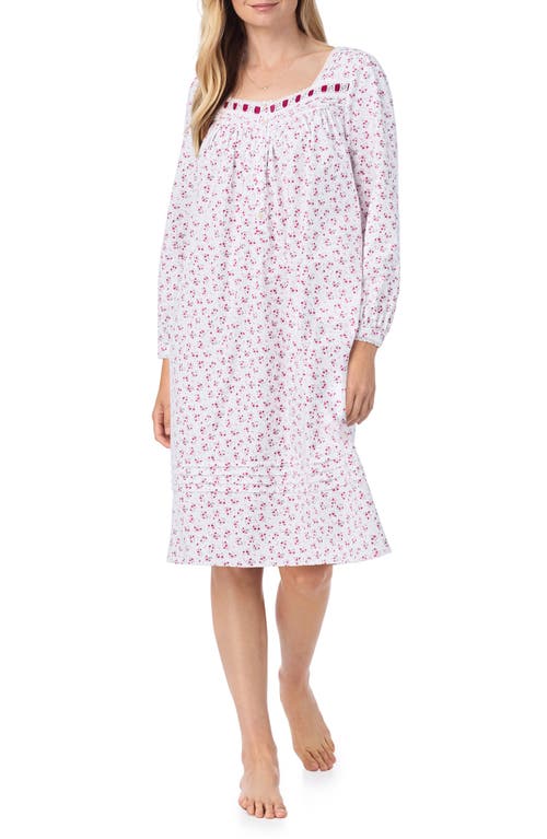 Eileen West Floral Long Sleeve Cotton Waltz Nightgown in White Ditsy 