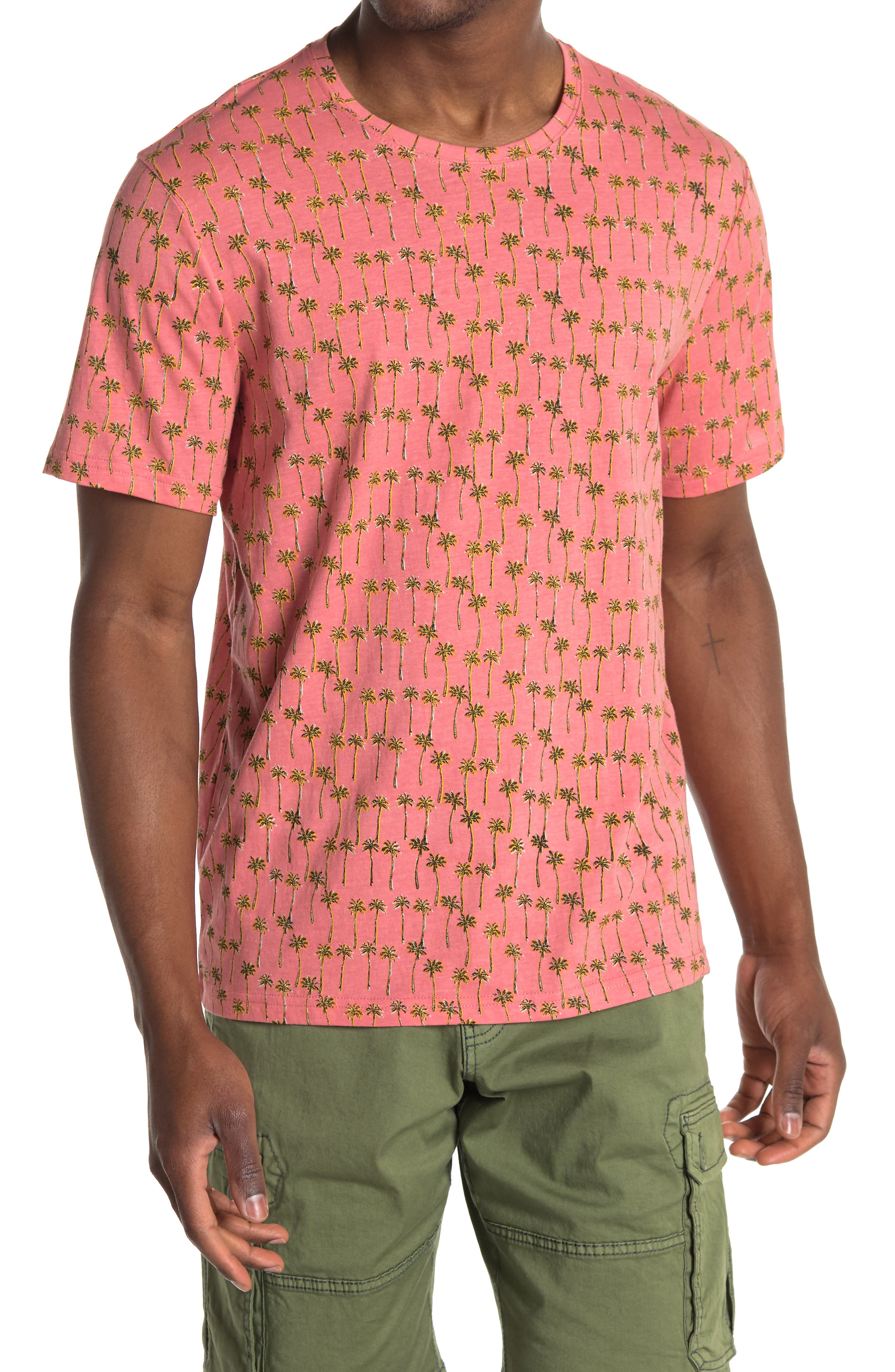 Abound Printed Crew Neck Short Sleeve Shirt In Medium Pink