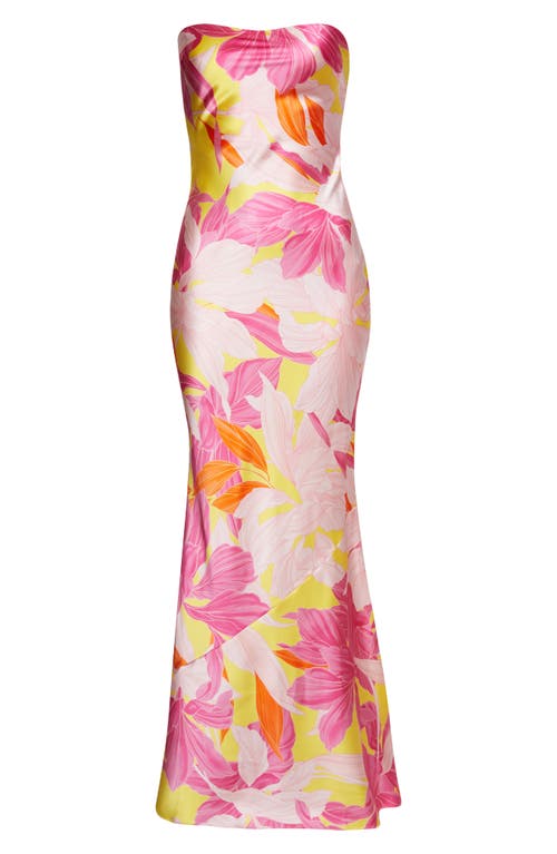 Retrofete Keaton Strapless Floral Cowl-Back Silk Dress