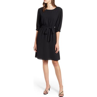 Petite Halogen Tie Waist Dress, Black