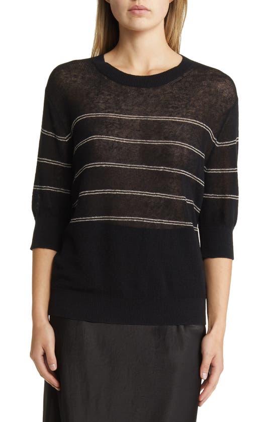 Max Mara Calamo Striped Linen Blend Knit T-shirt In Black