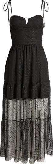 Black Polka Dot Dress - Mesh Midi Dress - Tie-Strap Dress - Lulus