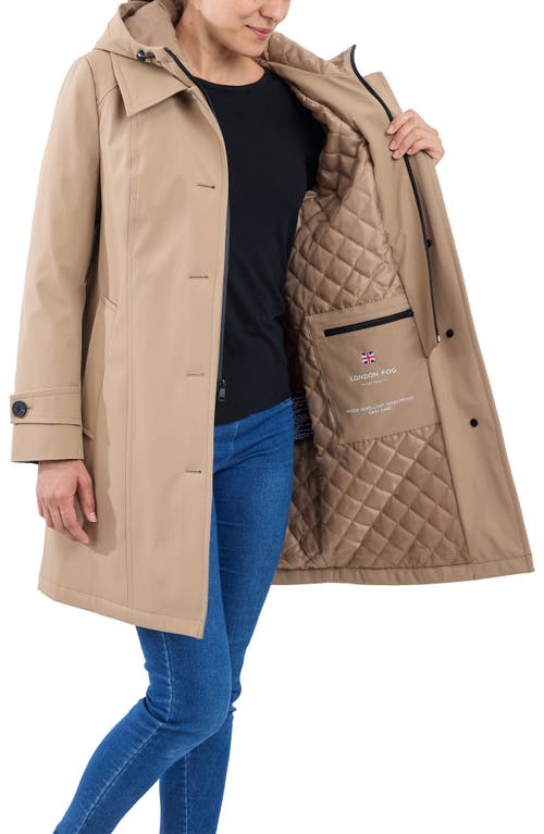 London Fog Water Resistant Bonded Raincoat With Bib Detail In Khaki