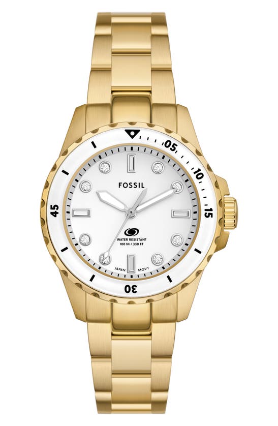 Fossil Women's Blue Dive Three-hand Gold-tone Stainless Steel Watch 36mm In Gold