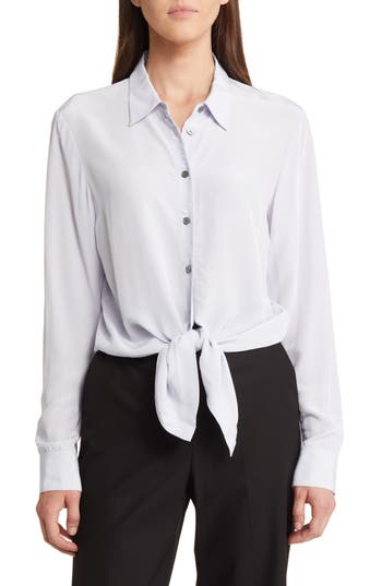 Theory Tie Waist Blouse In Blue
