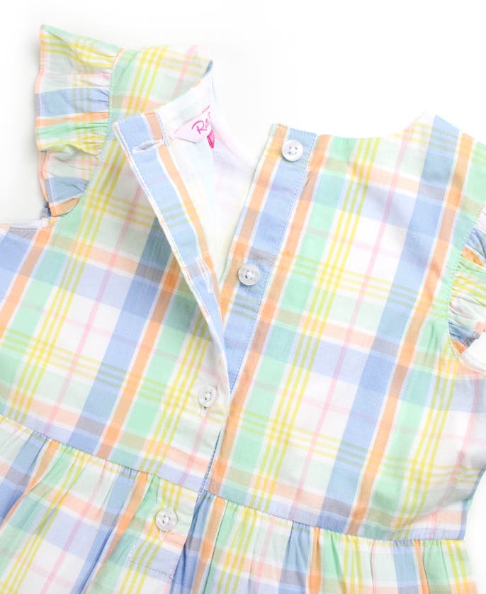 Shop Rufflebutts Toddler Flutter Sleeve Tiered Dress In Clubhouse Rainbow Plaid