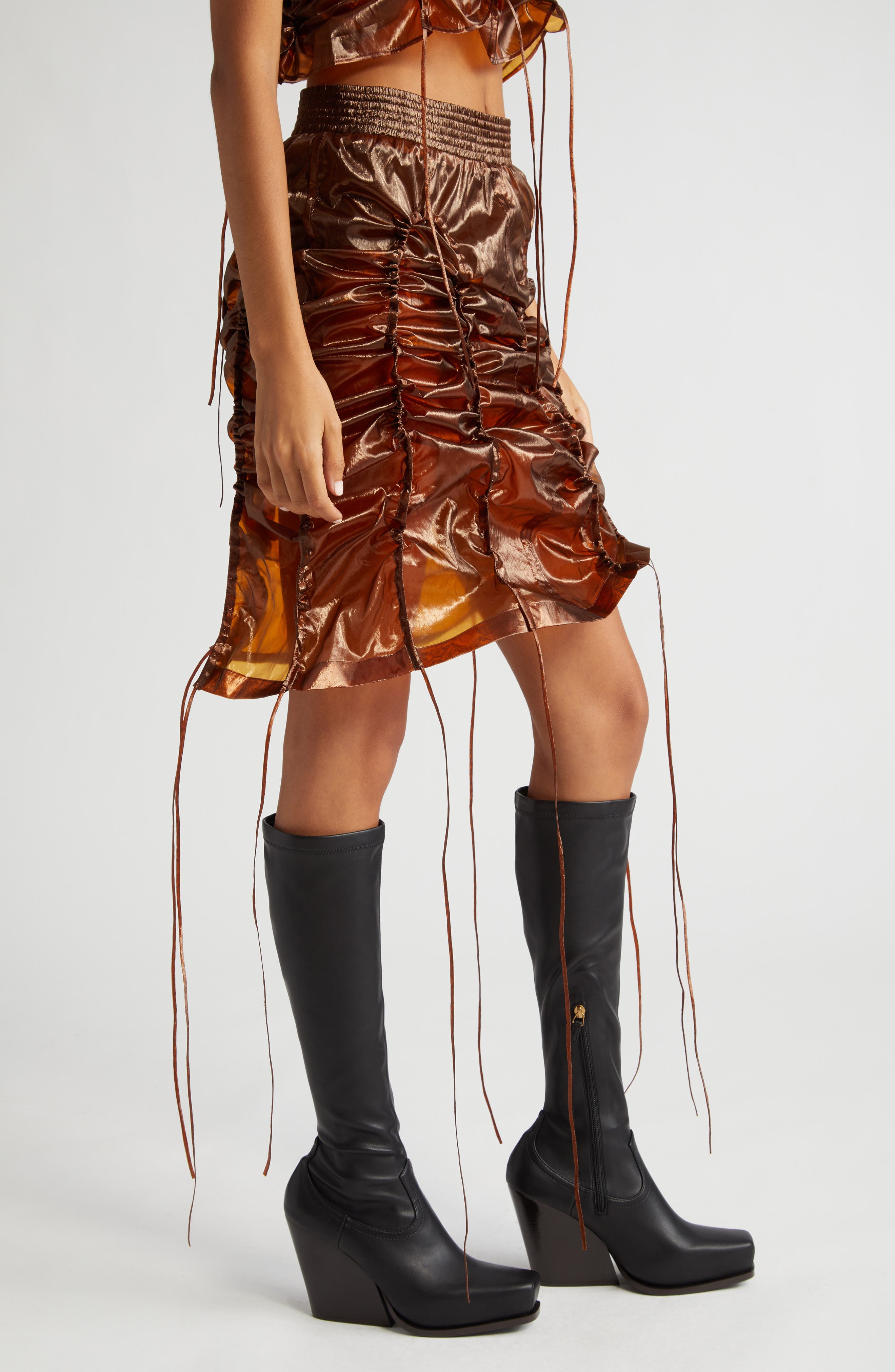 Eckhaus Latta Laminated Organza Skirt in Amber | Smart Closet Eckhaus Latta Laminated Organza Skirt in Amber | Smart Closet
