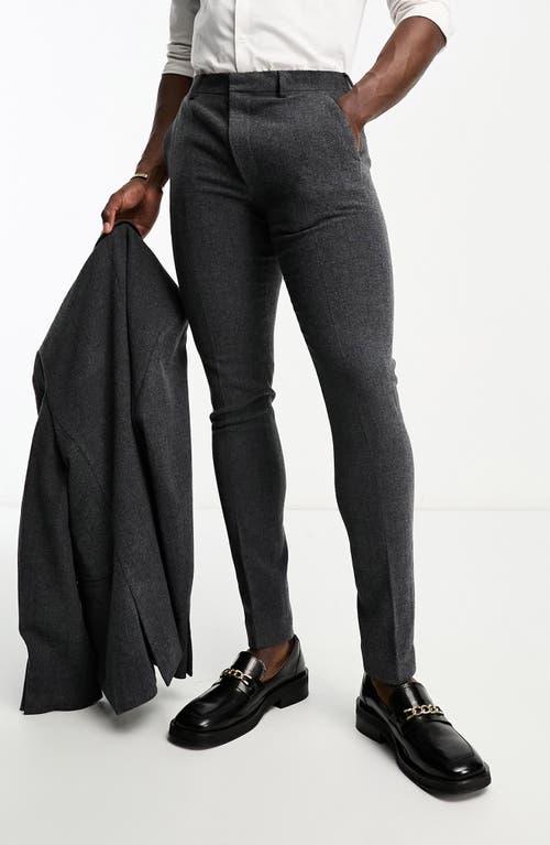 Skinny Fit Herringbone Suit Trousers in Charcoal