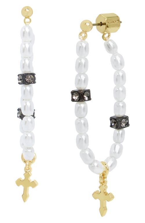 AllSaints Beaded Imitation Pearl Hoop Earrings in Pearl/Gold at Nordstrom