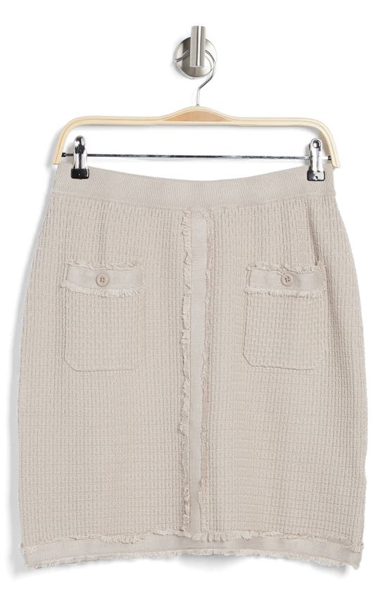 Adrianna Papell Fringe Trim Tweed Miniskirt In Pebble