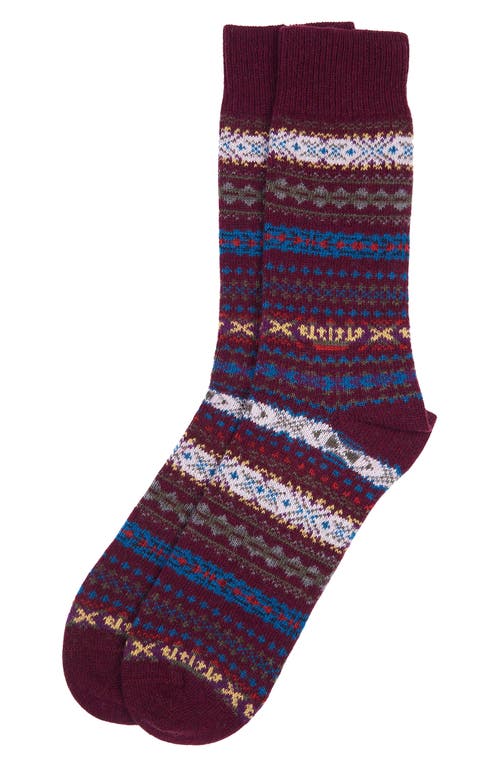 Barbour Boyd Fair Isle Wool Blend Socks In Burgundy