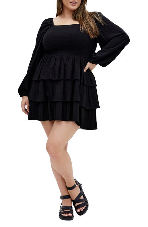 City Chic Dahlia Long Sleeve Minidress In Black