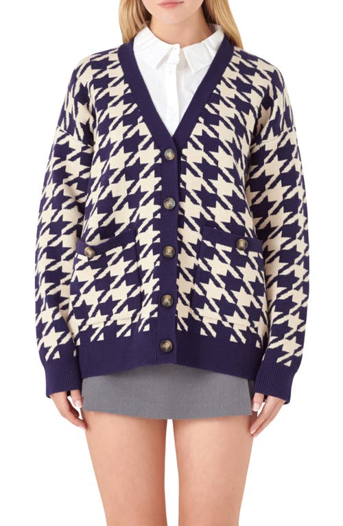 English Factory Houndstooth Cardigan Navy Multi at Nordstrom,