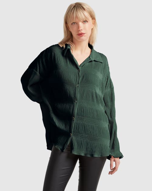 Shop Belle & Bloom Serenade Velvet Plisse Shirt In Dark Teal