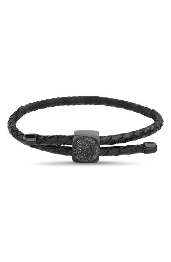 Shop Nautica Mens' Us Veterans Braided Leather Bracelet In Black