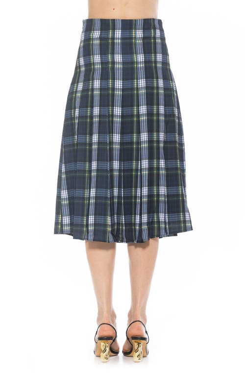 Alexia Admor Shilo Pleated Midi Skirt In Blue Plaid