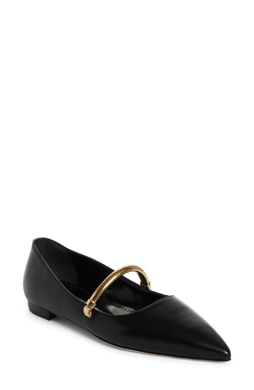 Shop Manolo Blahnik Peleona Pointed Toe Mary Jane Flat In Black/gold