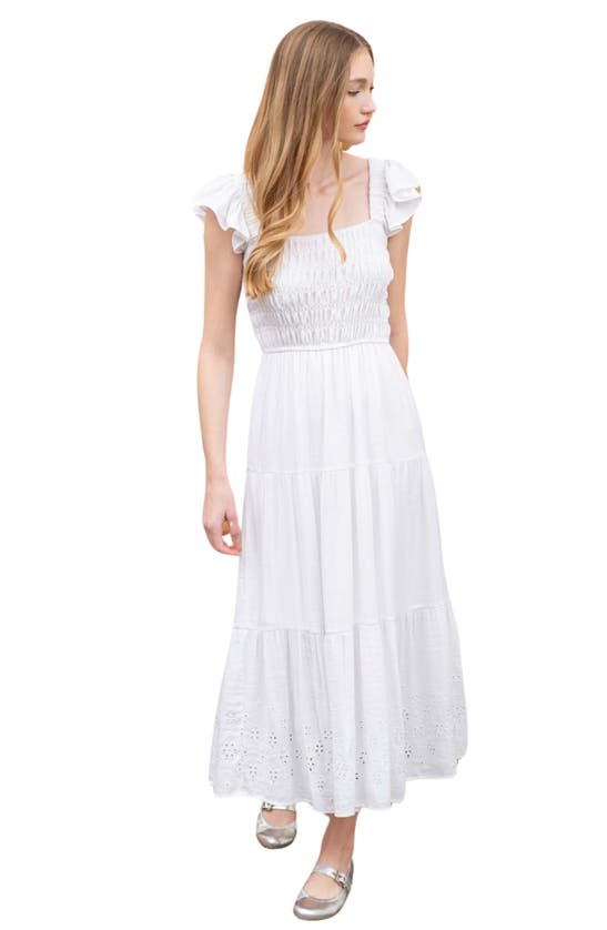 Shop Blu Pepper Eyelet Flutter Sleeve Midi Dress In White