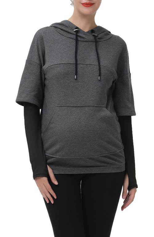 Kimi and Kai Bobo Layered Sleeve Maternity/Nursing Hoodie Dark Grey at Nordstrom,