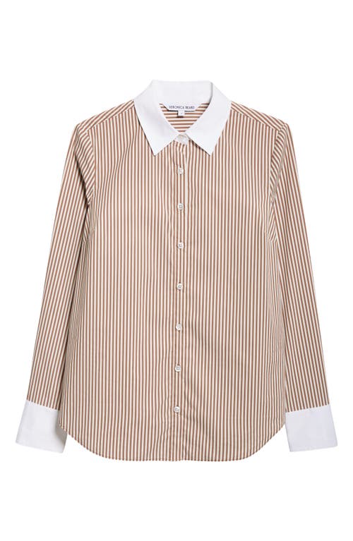 Shop Veronica Beard Marisol Stripe Contrast Detail Cotton Blend Button-up Shirt In Deep Ochre/white