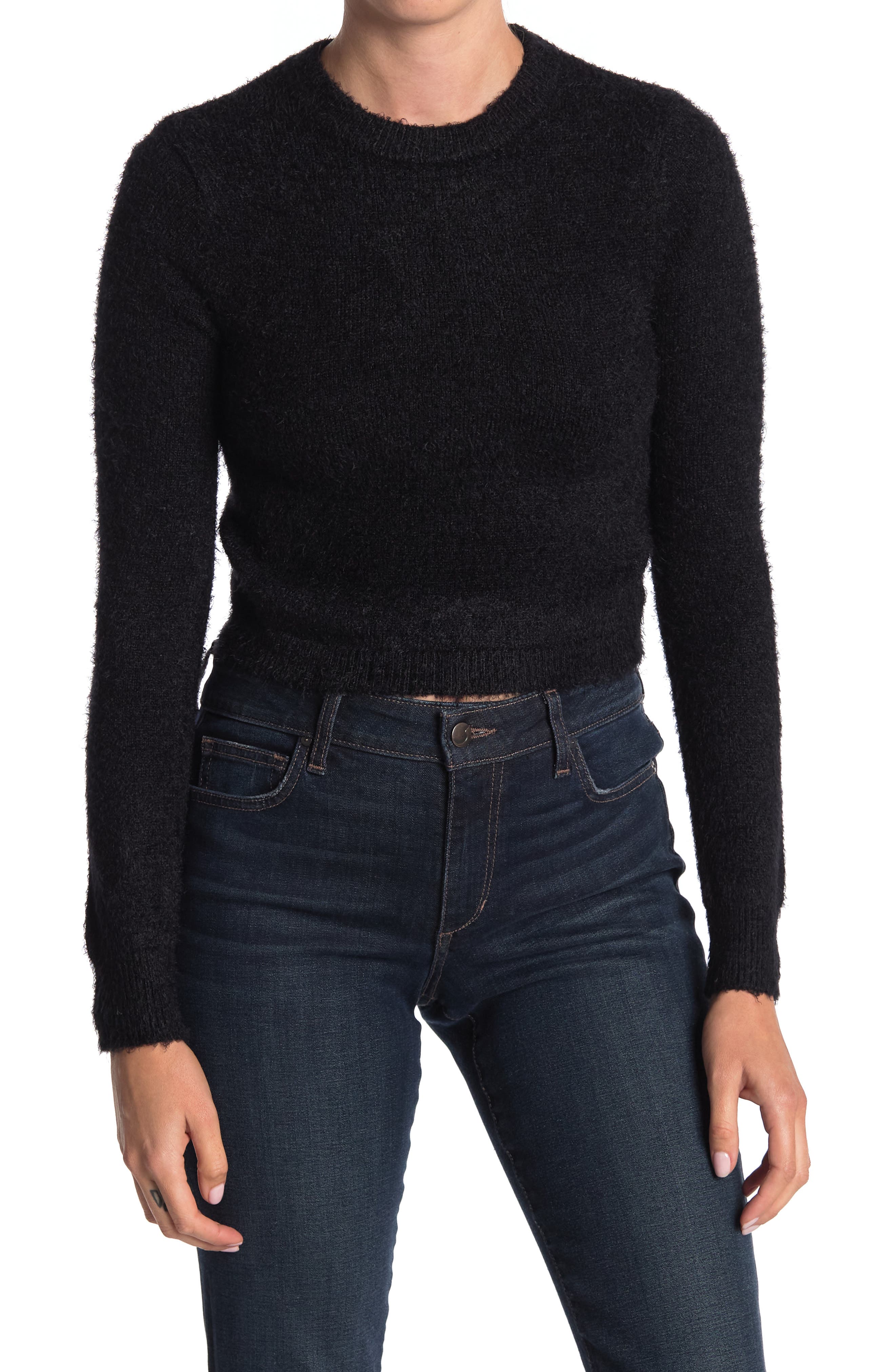 black fuzzy crop sweater