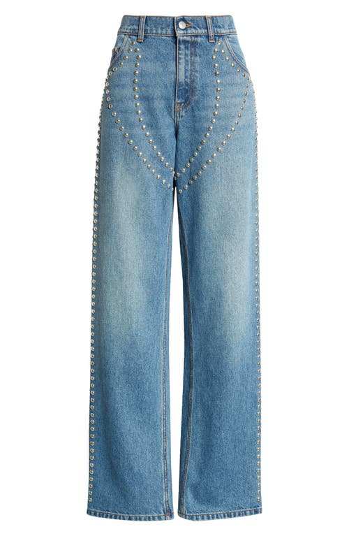 Shop Stella Mccartney Chaps Studded Denim Wide Leg Jeans In Vintage Blue Denim