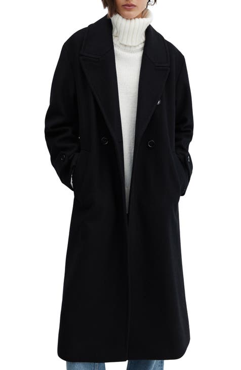 Womens Wool Blend Trench Coat Double Breasted Long Jacket Overcoat Warm  Outwear