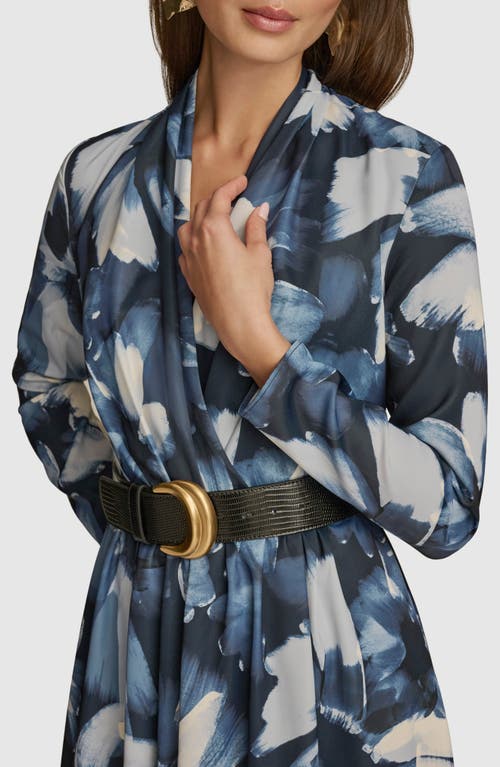 Donna Karan New York Floral Print Belted Long Sleeve Midi Dress In Nightfall Multi