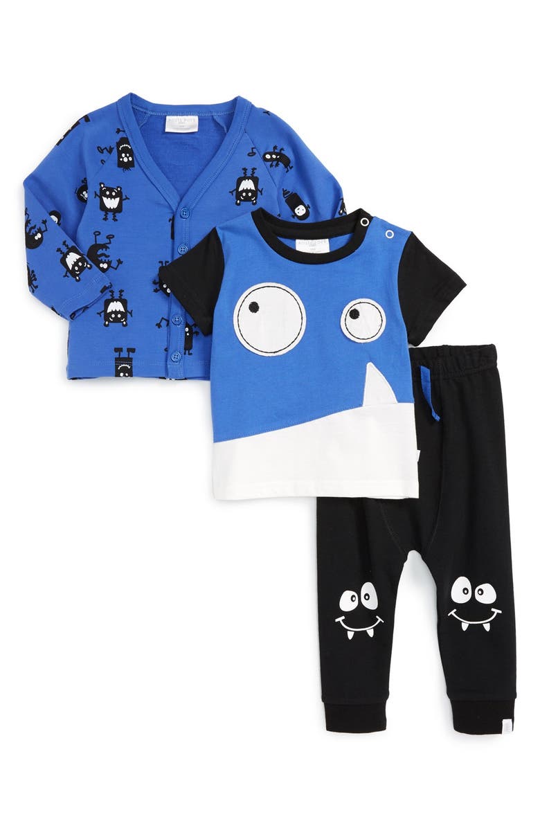 Rosie Pope 'Monster' T-Shirt, Cardigan & Pants Set (Baby Boys) | Nordstrom
