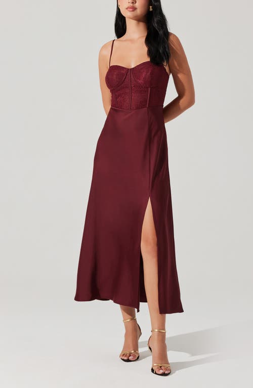 Shop Astr The Label Lace Bustier Sleeveless Midi Dress In Wine