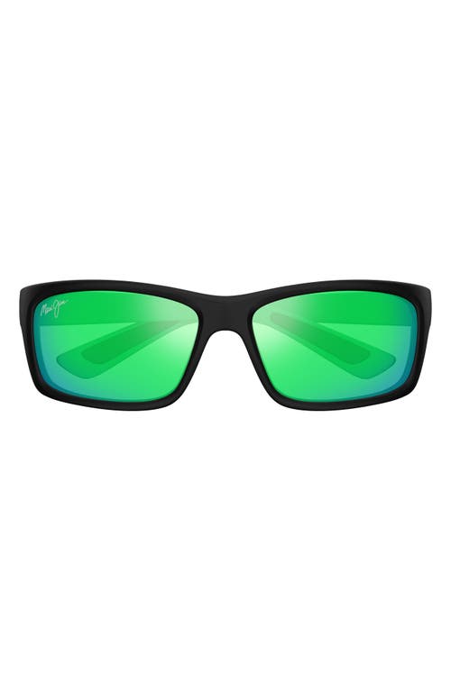 Maui Jim Kanaio Coast 61mm Polarizedplus2® Rectangular Sunglasses In Black/maui Green
