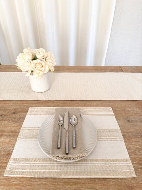 Anaya Beach Club Stripe Indoor Outdoor Placemat In Beige Stripe