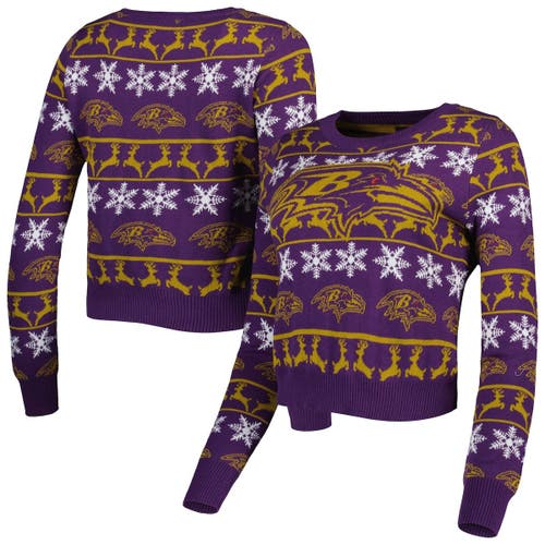 Women's FOCO Purple Baltimore Ravens Ugly Holiday Cropped Sweater