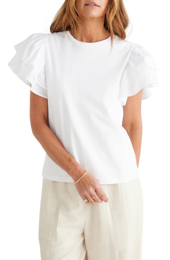 Shop Brave + True Gigi Ruffle Sleeve Cotton Top In White