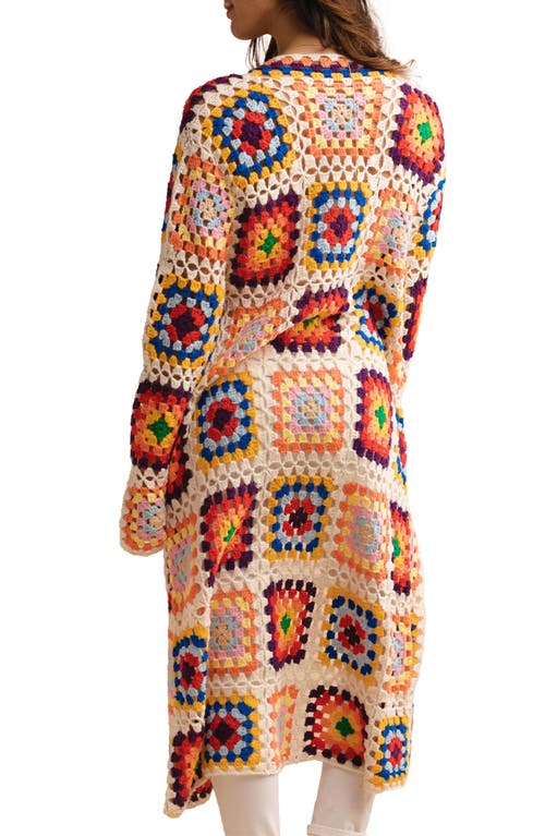 Saachi Granny Square Crochet Longline Cardigan In Ivory