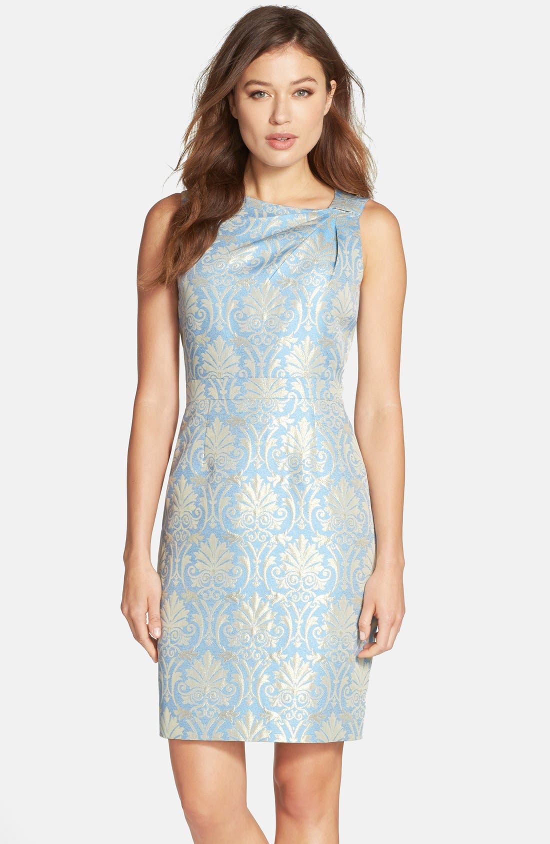 tahari pleat detail sheath dress