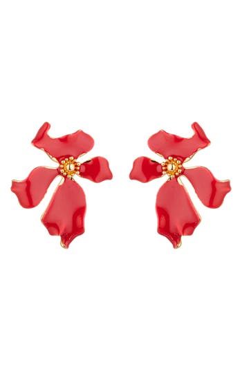 Eye Candy Los Angeles Olivia Enamel Flower Earrings In Red