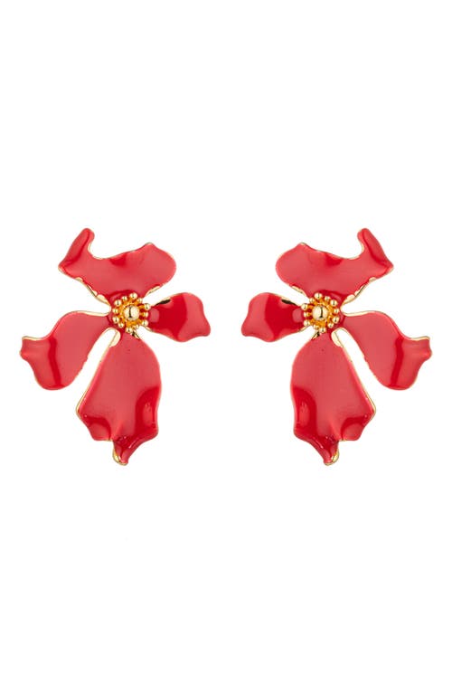 Eye Candy Los Angeles Olivia Enamel Flower Earrings In Red