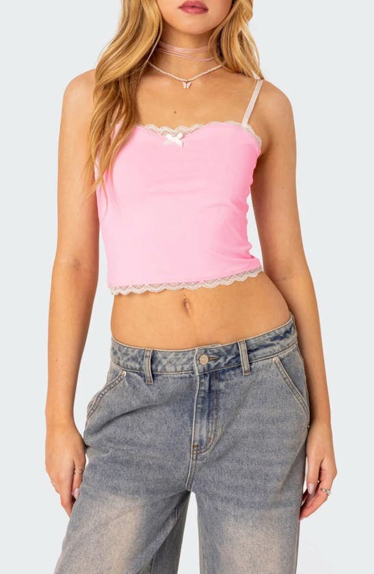 Shop Edikted Alara Lace Trim Crop Camisole In Pink