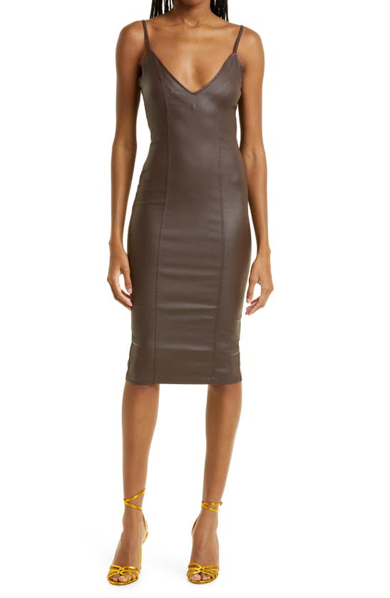 Retroféte Aiden Coated Denim Body-con Dress In Coated Brown