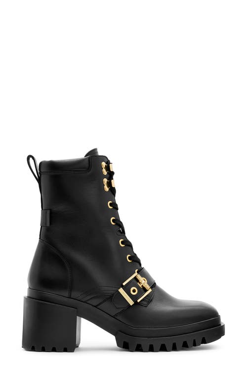 Shop Allsaints Indaria Combat Boot In Black/warm Brass