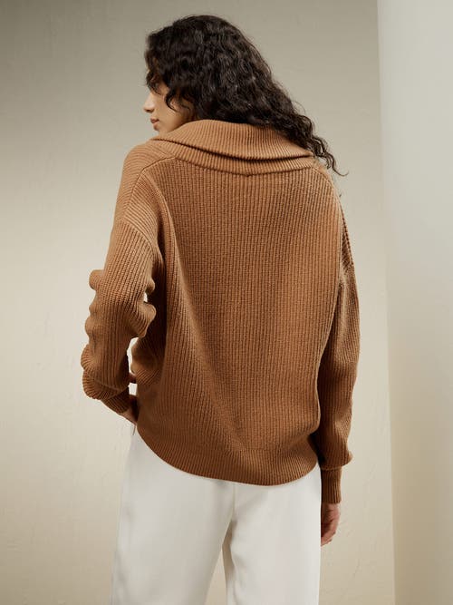 Shop Lilysilk Wool Knit Shawl Collar Cardigan In Toffee