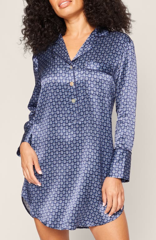 Shop Petite Plume Medallion Pattern Mulberry Silk Nightgown In Navy