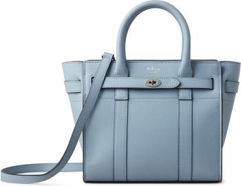 Mulberry Mini Zipped Bayswater Leather Tote in Poplin Blue