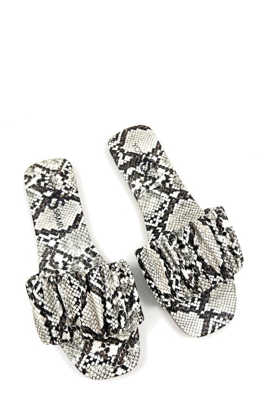 Yosi Samra Naomi Ruched Sandal In Snake Print In Natural Snake