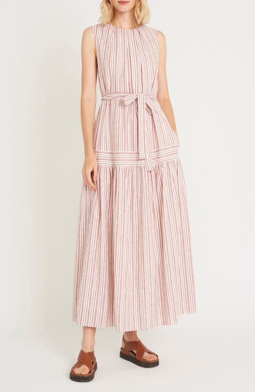 Luxely Echo Stripe Sleeveless Linen Blend Maxi Dress In Neutral