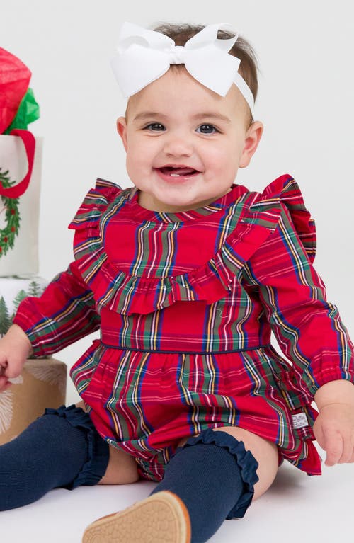 Rufflebutts Tartan Cotton Bubble Romper & 3-pack Over-the-knee Socks Set In Red