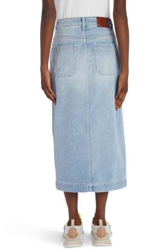 Shop Moncler Cotton Denim Midi Skirt In Rain Washed